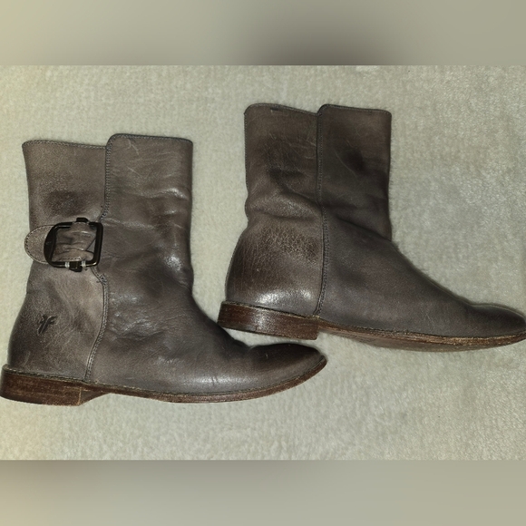 Frye Gray Brown Leather Combat Boots - Picture 2 of 9